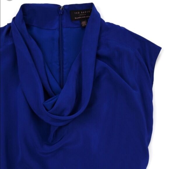 TED BAKER Silk Sleeveless Cowl Neck Midi Dress Blue XS - Picture 6 of 7